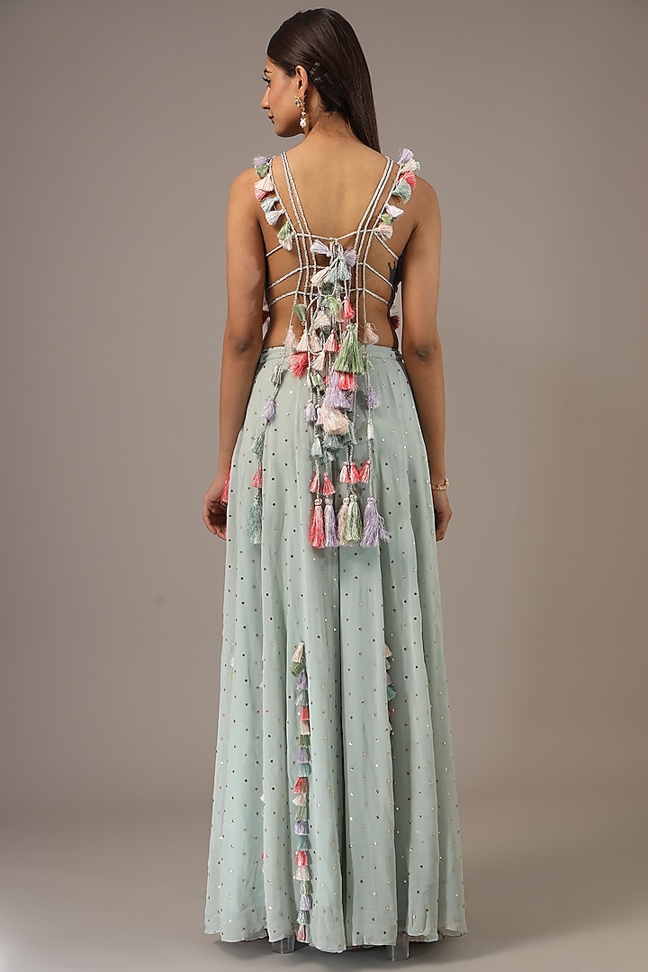 Seafoam Mukaish Georgette Wedding Sharara Set by Payal Singhal at Pernia's Pop Up Shop