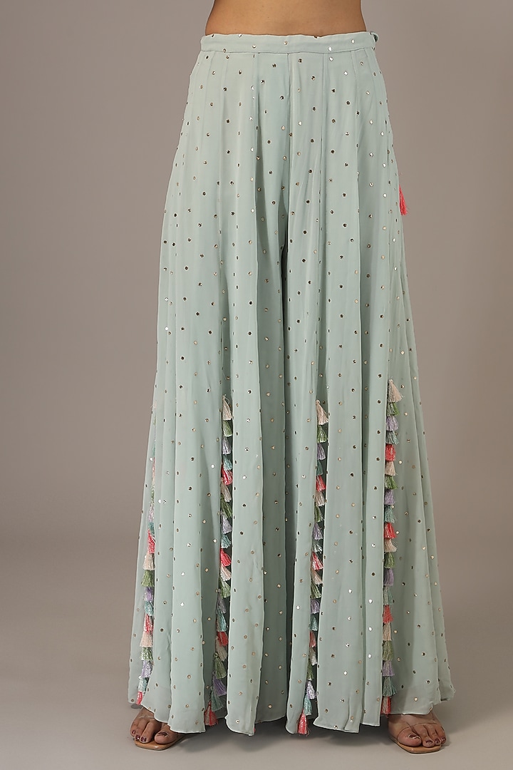 Seafoam Mukaish Georgette Wedding Sharara Set by Payal Singhal at Pernia's Pop Up Shop