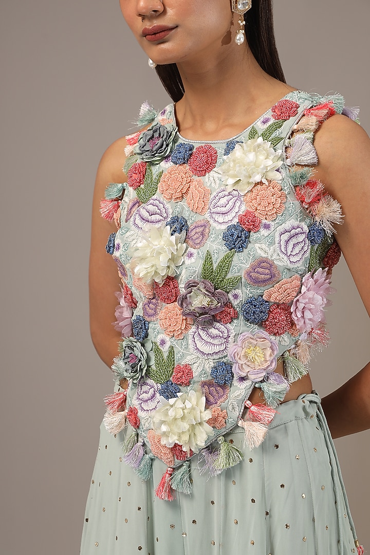 Seafoam Mukaish Georgette Wedding Sharara Set by Payal Singhal at Pernia's Pop Up Shop