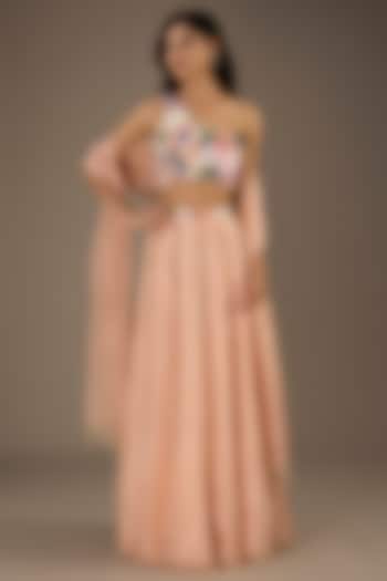 Rose Pink Georgette Hand Embroidered Wedding Lehenga Set by Payal Singhal at Pernia's Pop Up Shop