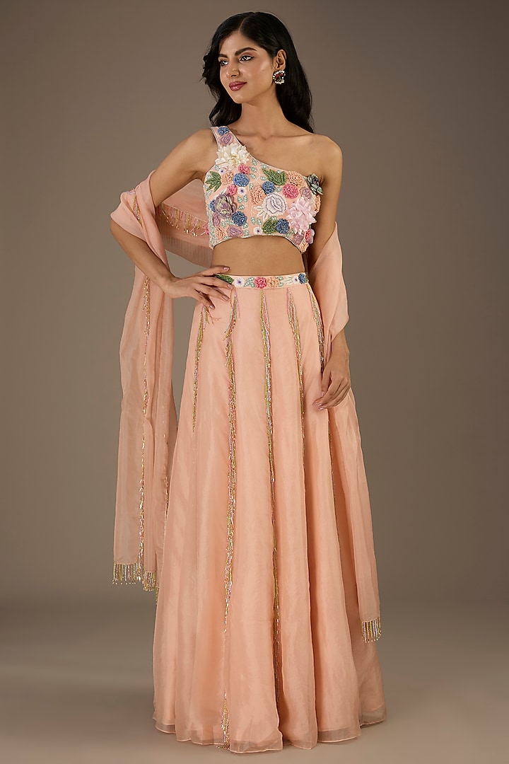 Rose Pink Georgette Hand Embroidered Wedding Lehenga Set by Payal Singhal at Pernia's Pop Up Shop