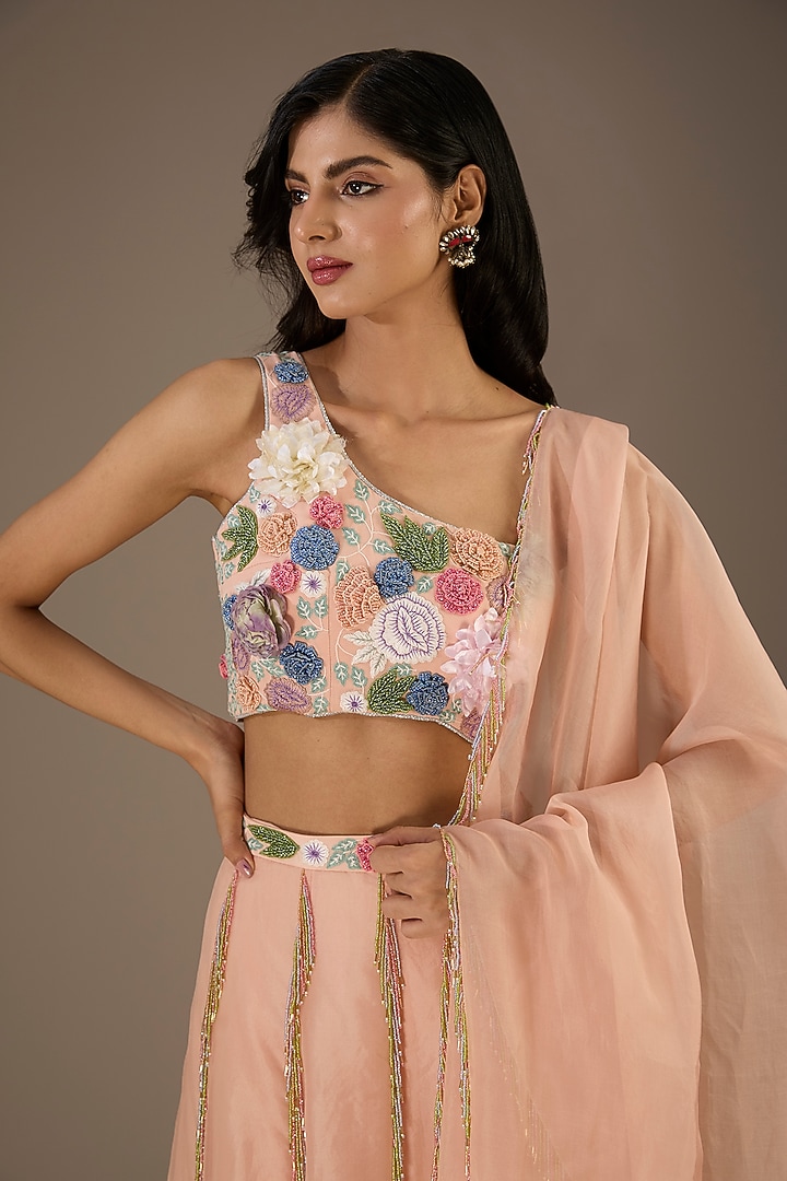 Rose Pink Georgette Hand Embroidered Wedding Lehenga Set by Payal Singhal at Pernia's Pop Up Shop