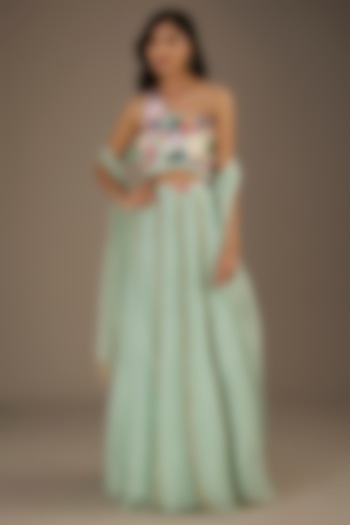 Seafoam Green Georgette Hand Embroidered Wedding Lehenga Set by Payal Singhal at Pernia's Pop Up Shop