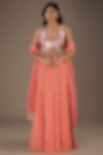 Coral Georgette Hand Embroidered Wedding Lehenga Set by Payal Singhal at Pernia's Pop Up Shop