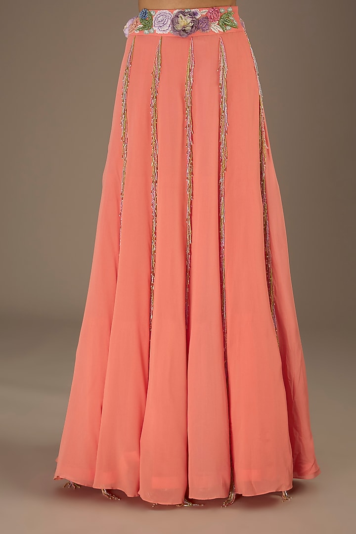 Coral Georgette Hand Embroidered Wedding Lehenga Set by Payal Singhal at Pernia's Pop Up Shop