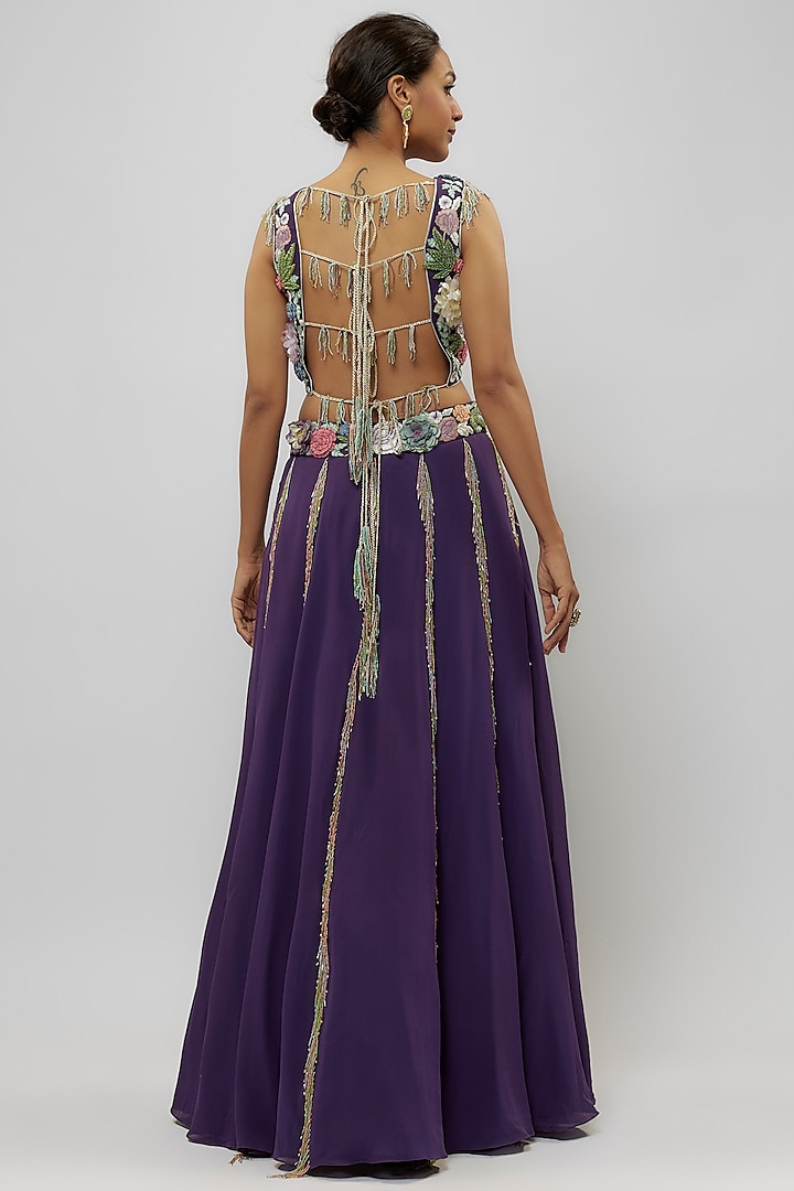 Purple Georgette Hand Embroidered Wedding Lehenga Set by Payal Singhal at Pernia's Pop Up Shop