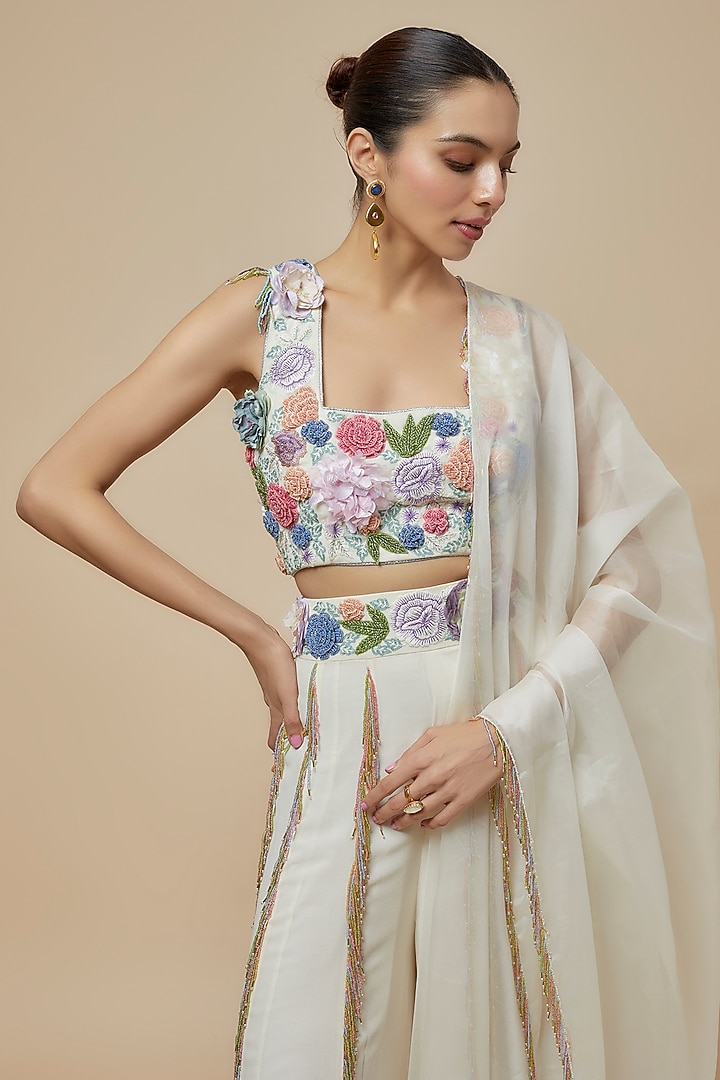 Off-White Georgette Bridal Sharara Set by Payal Singhal at Pernia's Pop Up Shop