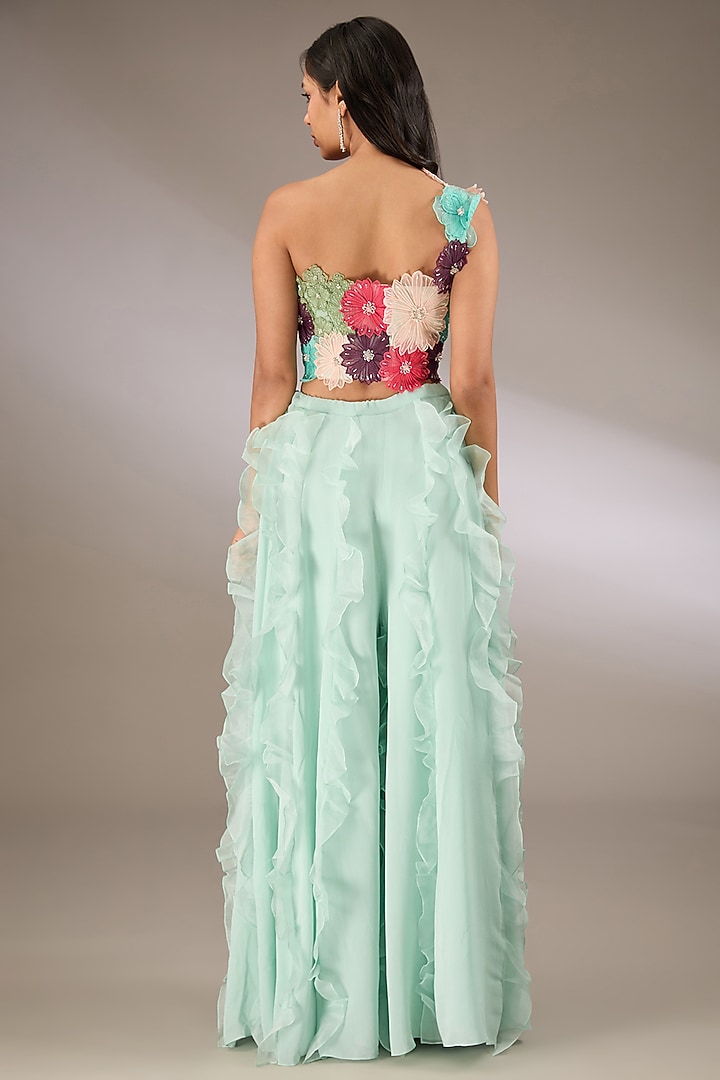 Aqua Georgette & Organza Ruffled Bridal Sharara Set by Payal Singhal at Pernia's Pop Up Shop