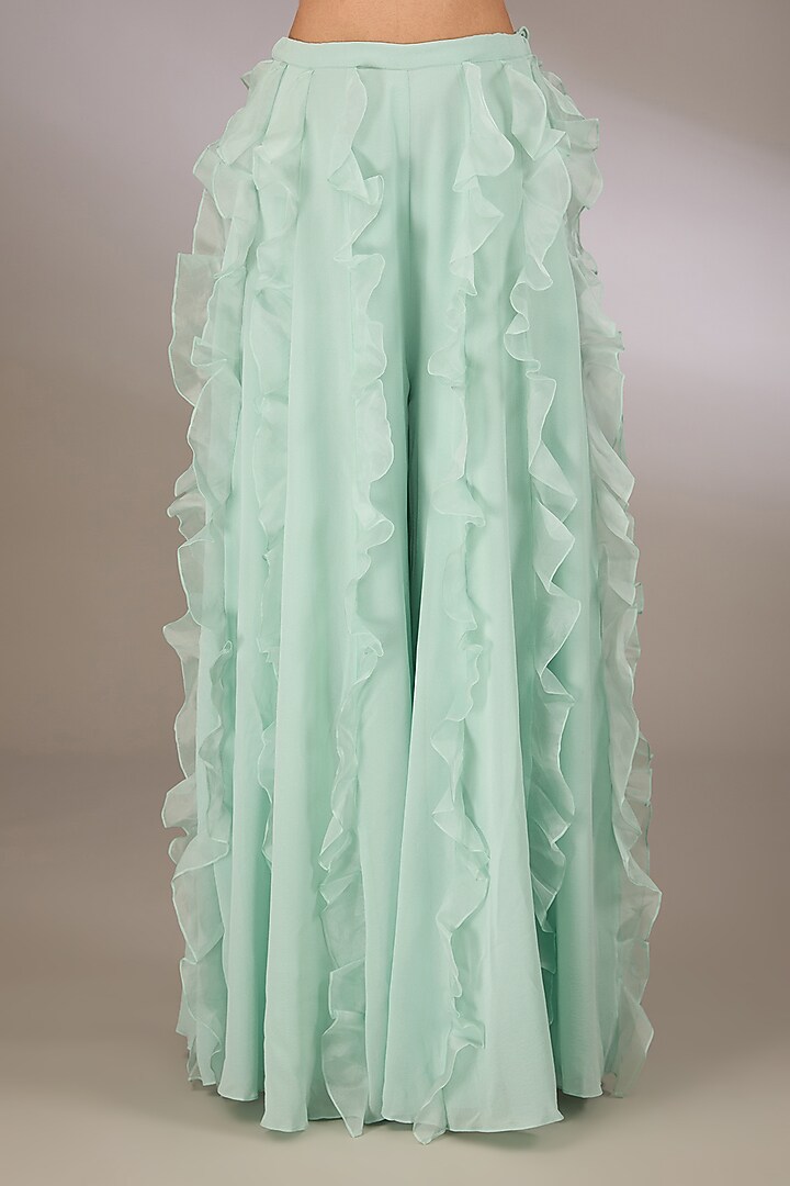 Aqua Georgette & Organza Ruffled Bridal Sharara Set by Payal Singhal at Pernia's Pop Up Shop
