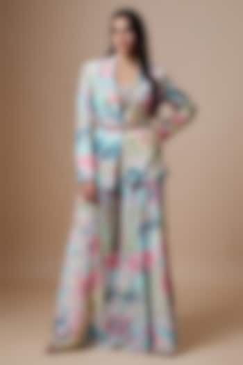Multi-Colored Crepe Printed & Embroidered Sharara Set by Payal Singhal