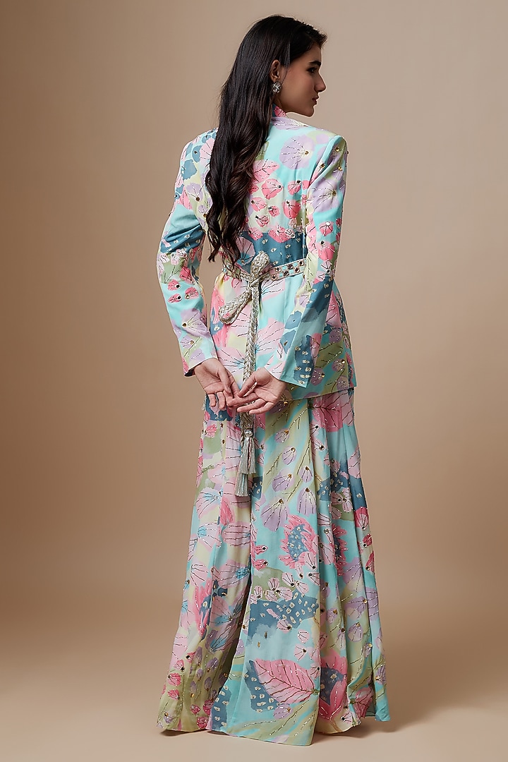 Multi-Colored Crepe Printed & Embroidered Bridal Sharara Set by Payal Singhal at Pernia's Pop Up Shop