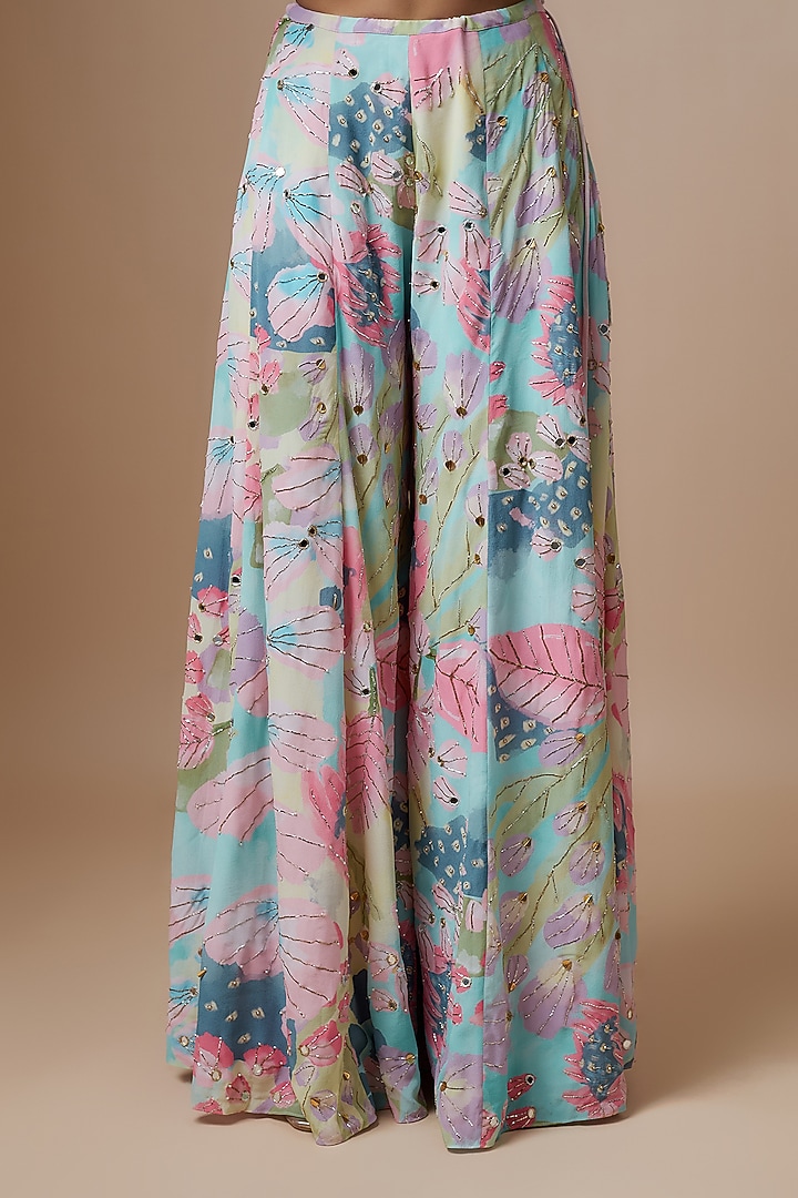 Multi-Colored Crepe Printed & Embroidered Bridal Sharara Set by Payal Singhal at Pernia's Pop Up Shop