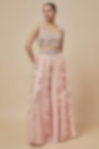 Rose Pink Georgette & Organza Ruffled Bridal Sharara Set by Payal Singhal at Pernia's Pop Up Shop