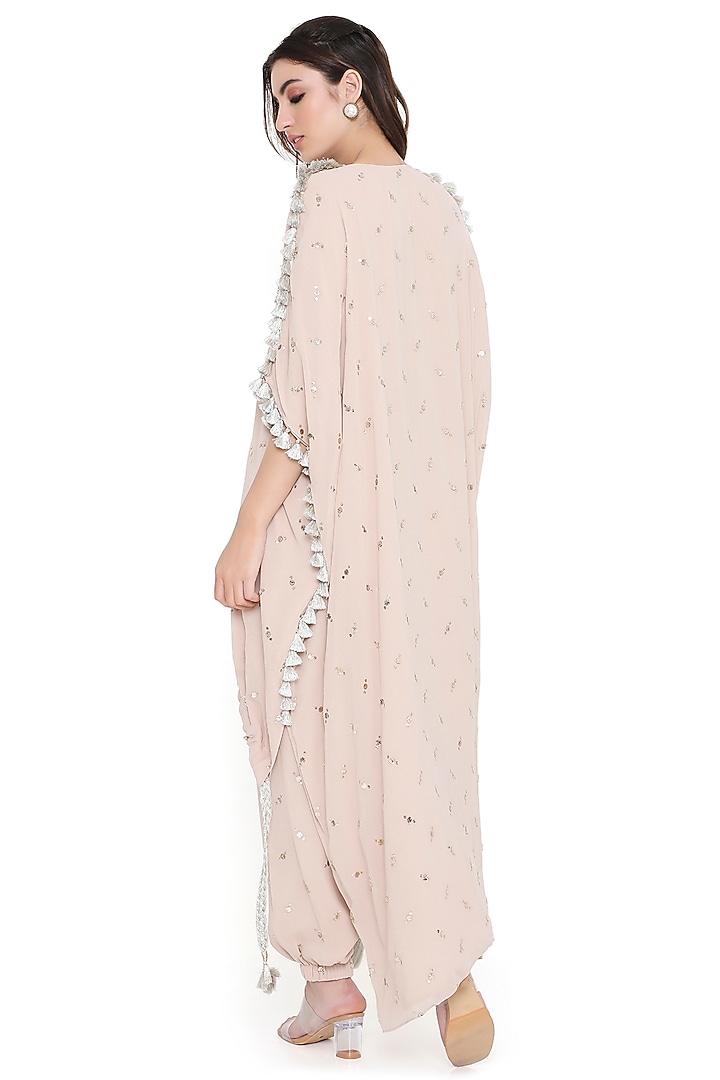 Stone Color Mukaish Georgette Embroidered High-Low Kaftan Set by Payal Singhal at Pernia's Pop Up Shop