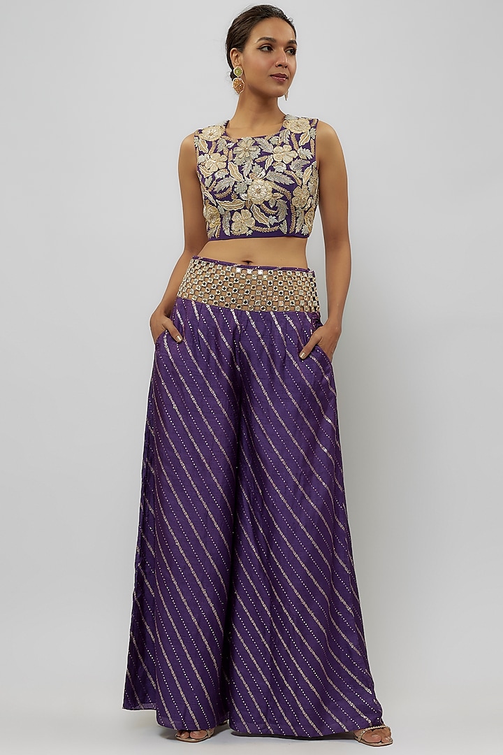 Purple Dola Silk Palazzo Set by Payal Singhal at Pernia's Pop Up Shop