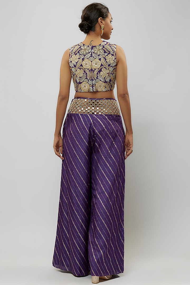 Purple Dola Silk Palazzo Set by Payal Singhal at Pernia's Pop Up Shop