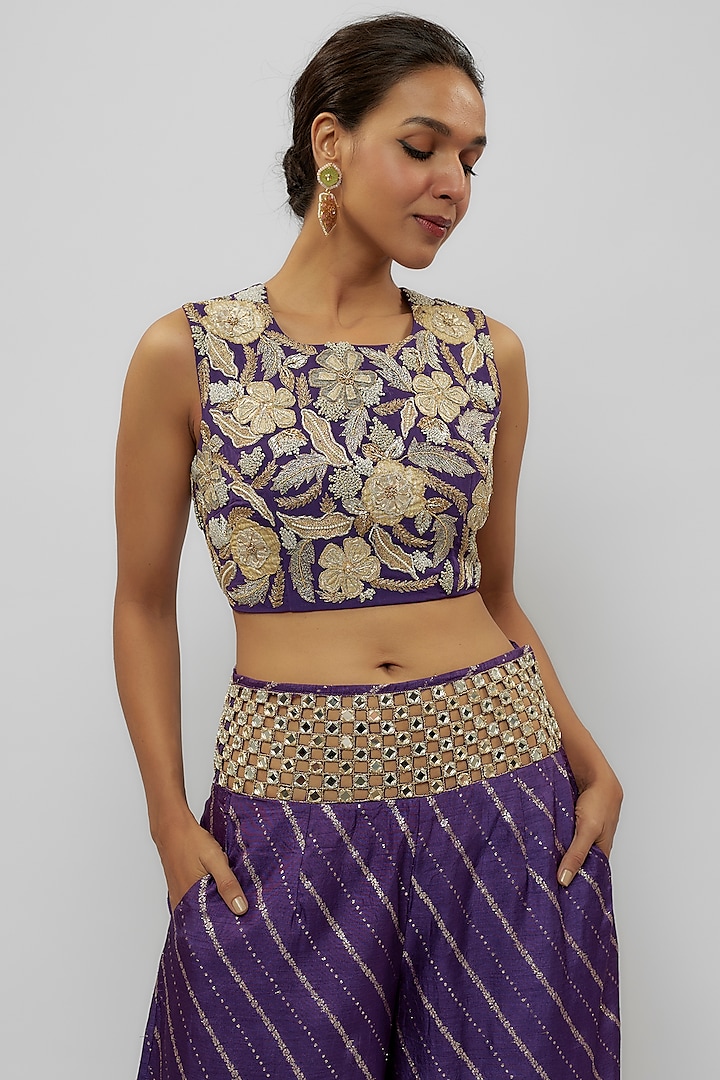 Purple Dola Silk Palazzo Set by Payal Singhal at Pernia's Pop Up Shop