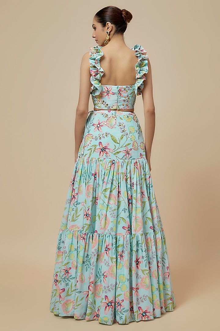 Lavender Crepe Frilled Wedding Lehenga Set by Payal Singhal at Pernia's Pop Up Shop