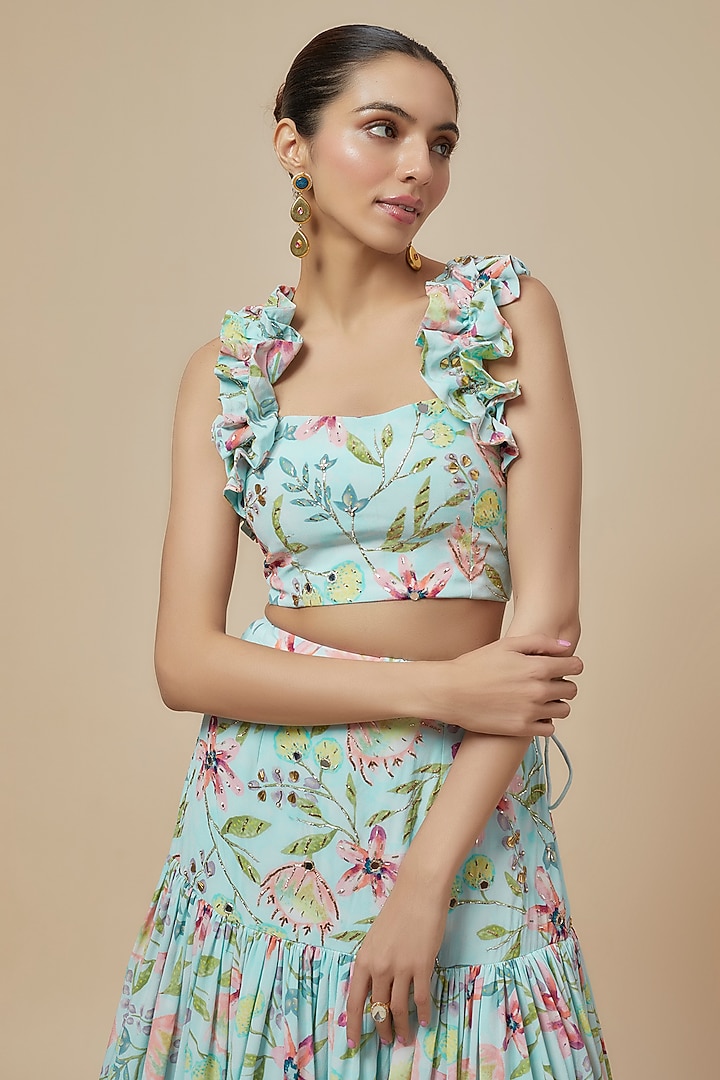 Lavender Crepe Frilled Wedding Lehenga Set by Payal Singhal at Pernia's Pop Up Shop