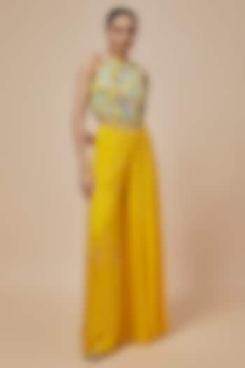 Yellow Mukaish Georgette Sharara Set by Payal Singhal at Pernia's Pop Up Shop