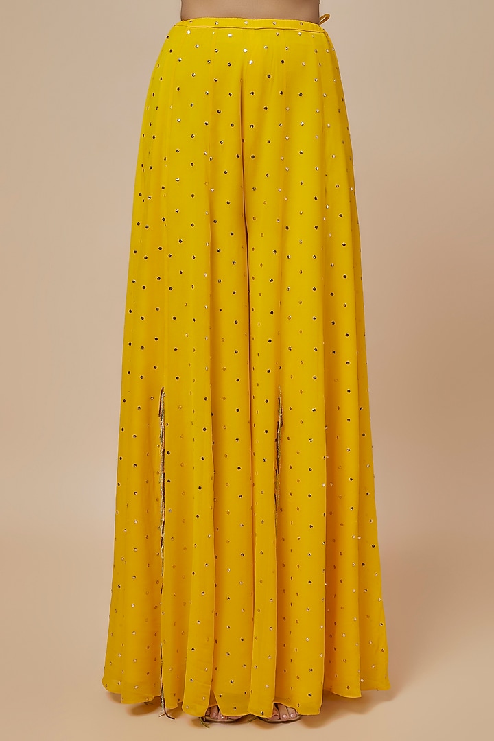 Yellow Mukaish Georgette Bridal Sharara Set by Payal Singhal at Pernia's Pop Up Shop