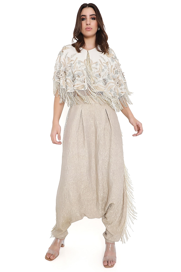 Off-White Georgette Embroidered Cape Set by Payal Singhal