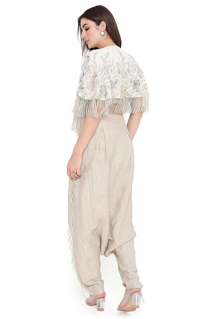 Off-White Georgette Embroidered Cape Set by Payal Singhal at Pernia's Pop Up Shop