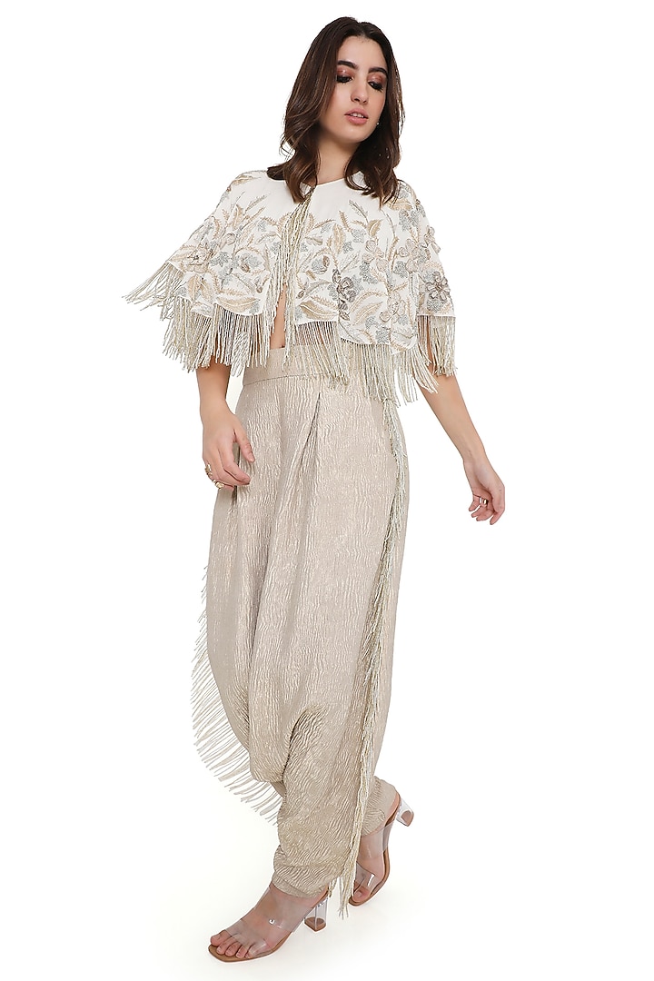 Off-White Georgette Embroidered Cape Set by Payal Singhal at Pernia's Pop Up Shop