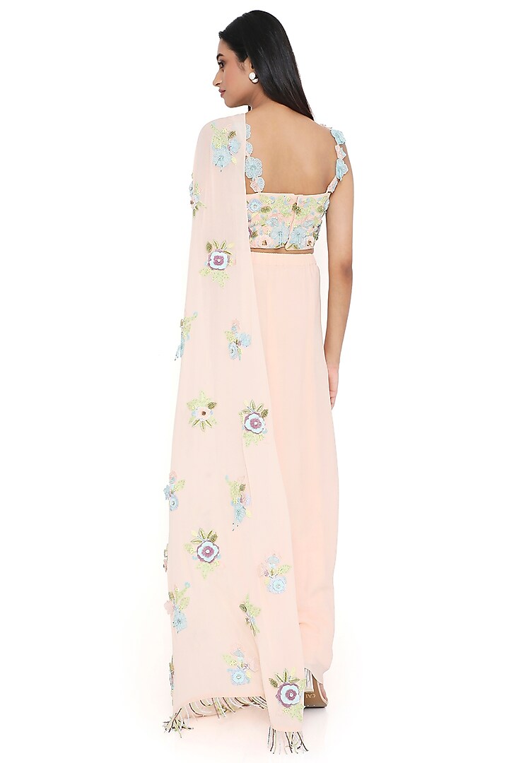 Peach Georgette Pre-Stitched Skirt Set by Payal Singhal at Pernia's Pop Up Shop