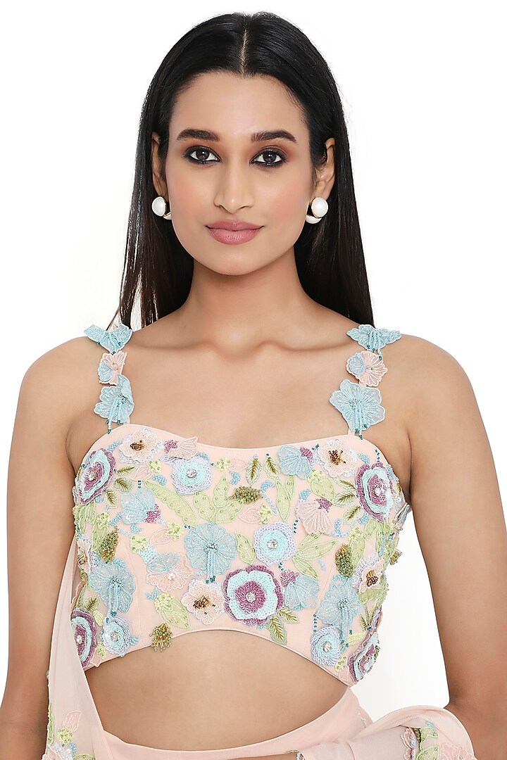 Peach Georgette Pre-Stitched Skirt Set by Payal Singhal at Pernia's Pop Up Shop