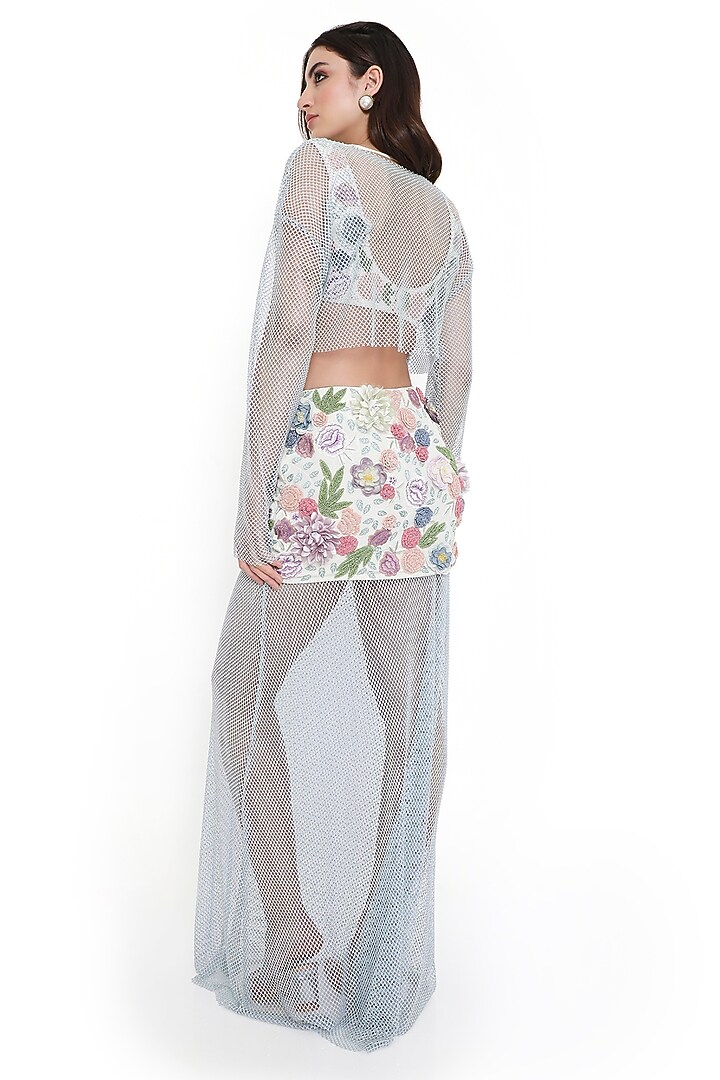 Off-White Georgette & Mesh Embroidered Skirt Set by Payal Singhal at Pernia's Pop Up Shop