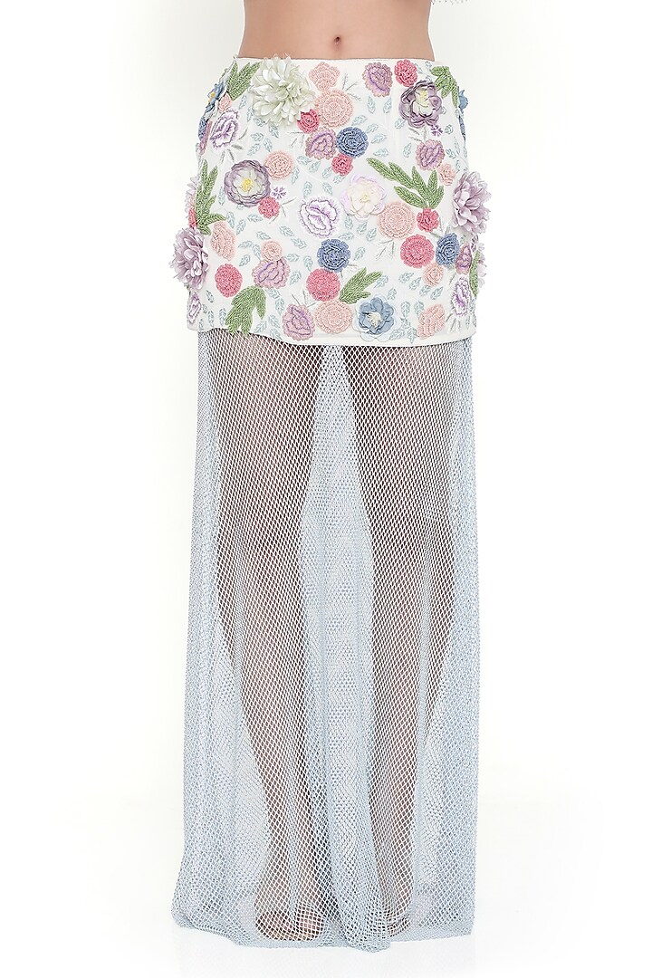 Off-White Georgette & Mesh Embroidered Skirt Set by Payal Singhal at Pernia's Pop Up Shop