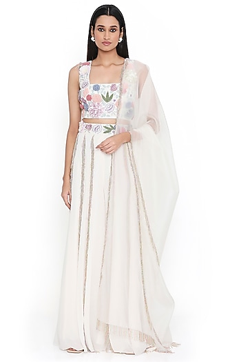 Off-White Georgette Embroidered Bridal Sharara Set by Payal Singhal at Pernia's Pop Up Shop