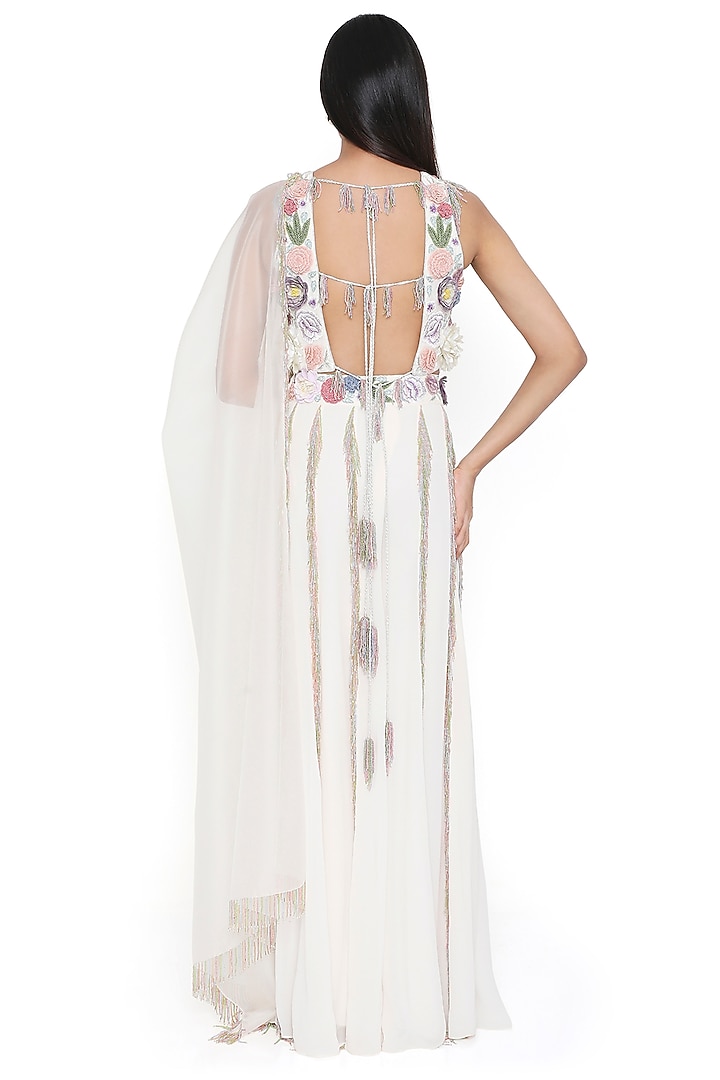 Off-White Georgette Embroidered Bridal Sharara Set by Payal Singhal at Pernia's Pop Up Shop