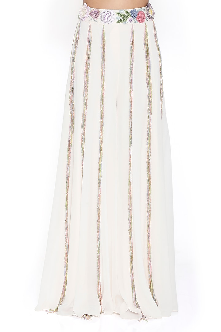 Off-White Georgette Embroidered Bridal Sharara Set by Payal Singhal at Pernia's Pop Up Shop