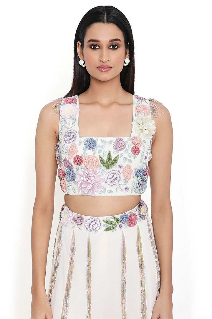 Off-White Georgette Embroidered Bridal Sharara Set by Payal Singhal at Pernia's Pop Up Shop