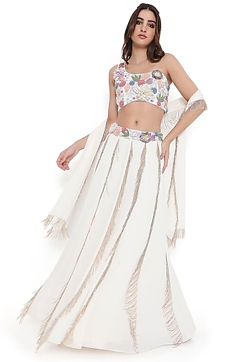 Off-White Georgette Embroidered Bridal Lehenga Set by Payal Singhal at Pernia's Pop Up Shop