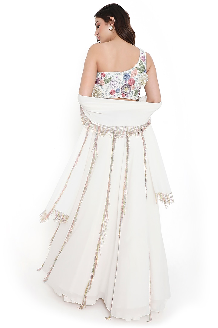 Off-White Georgette Embroidered Bridal Lehenga Set by Payal Singhal at Pernia's Pop Up Shop