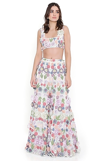 Off-White Georgette Embroidered Bridal Sharara Set by Payal Singhal at Pernia's Pop Up Shop