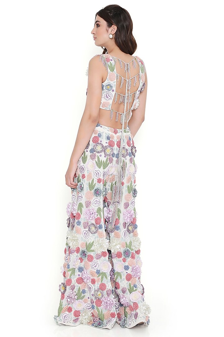 Off-White Georgette Embroidered Bridal Sharara Set by Payal Singhal at Pernia's Pop Up Shop