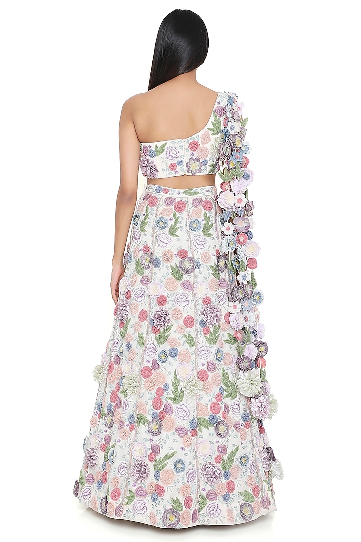 Off-White Georgette Embroidered Bridal Lehenga Set by Payal Singhal at Pernia's Pop Up Shop