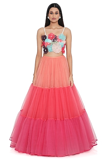 Multi-Colored Net Layered Wedding Lehenga Set by Payal Singhal at Pernia's Pop Up Shop