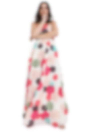Off-White Georgette 3D Floral Embroidered Maxi Dress by Payal Singhal