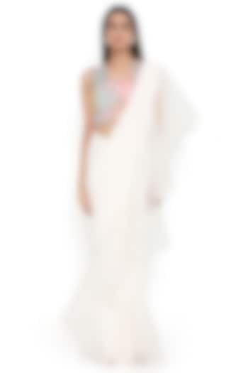 Off-White Georgette & Organza Ruffled Reception Saree Set by Payal Singhal at Pernia's Pop Up Shop