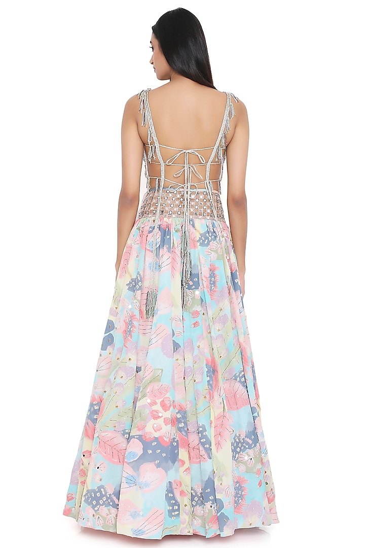 Multi-Colored Crepe Printed & Mirror Work Wedding Lehenga Set by Payal Singhal at Pernia's Pop Up Shop