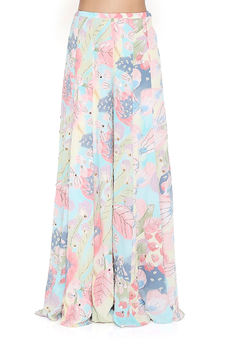 Multi-Colored Crepe Printed & Embroidered Bridal Sharara Set by Payal Singhal at Pernia's Pop Up Shop