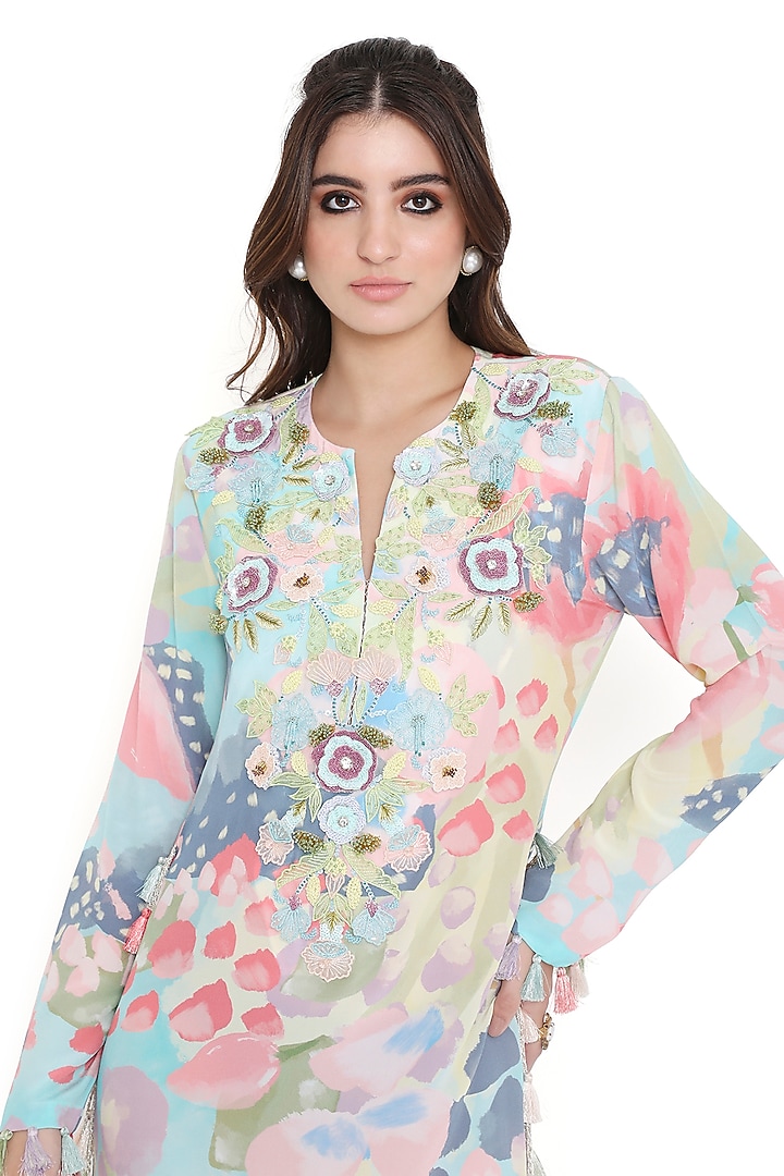 Multi-Colored Crepe Printed & Embroidered Kaftan by Payal Singhal at Pernia's Pop Up Shop