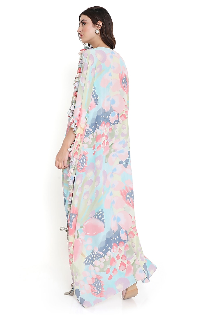 Multi-Colored Crepe Printed & Embroidered High-Low Kaftan Set by Payal Singhal at Pernia's Pop Up Shop