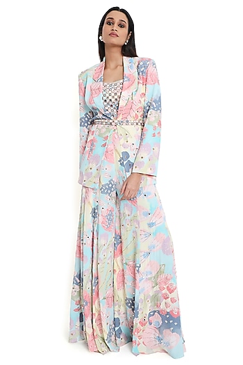 Multi-Colored Crepe Printed Blazer Set by Payal Singhal at Pernia's Pop Up Shop