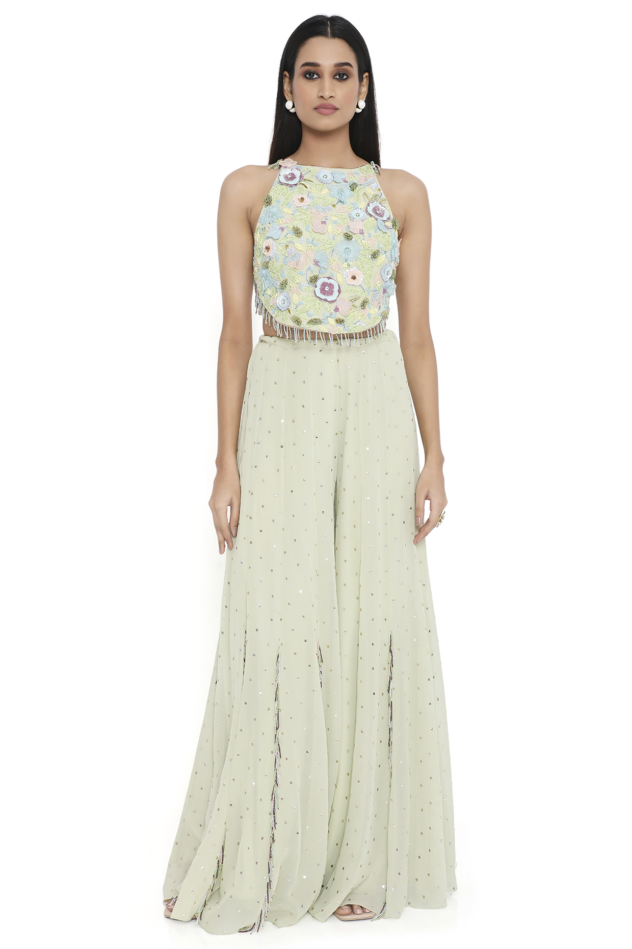 Aqua Mukaish Georgette Wedding Sharara Set by Payal Singhal at Pernia's Pop Up Shop